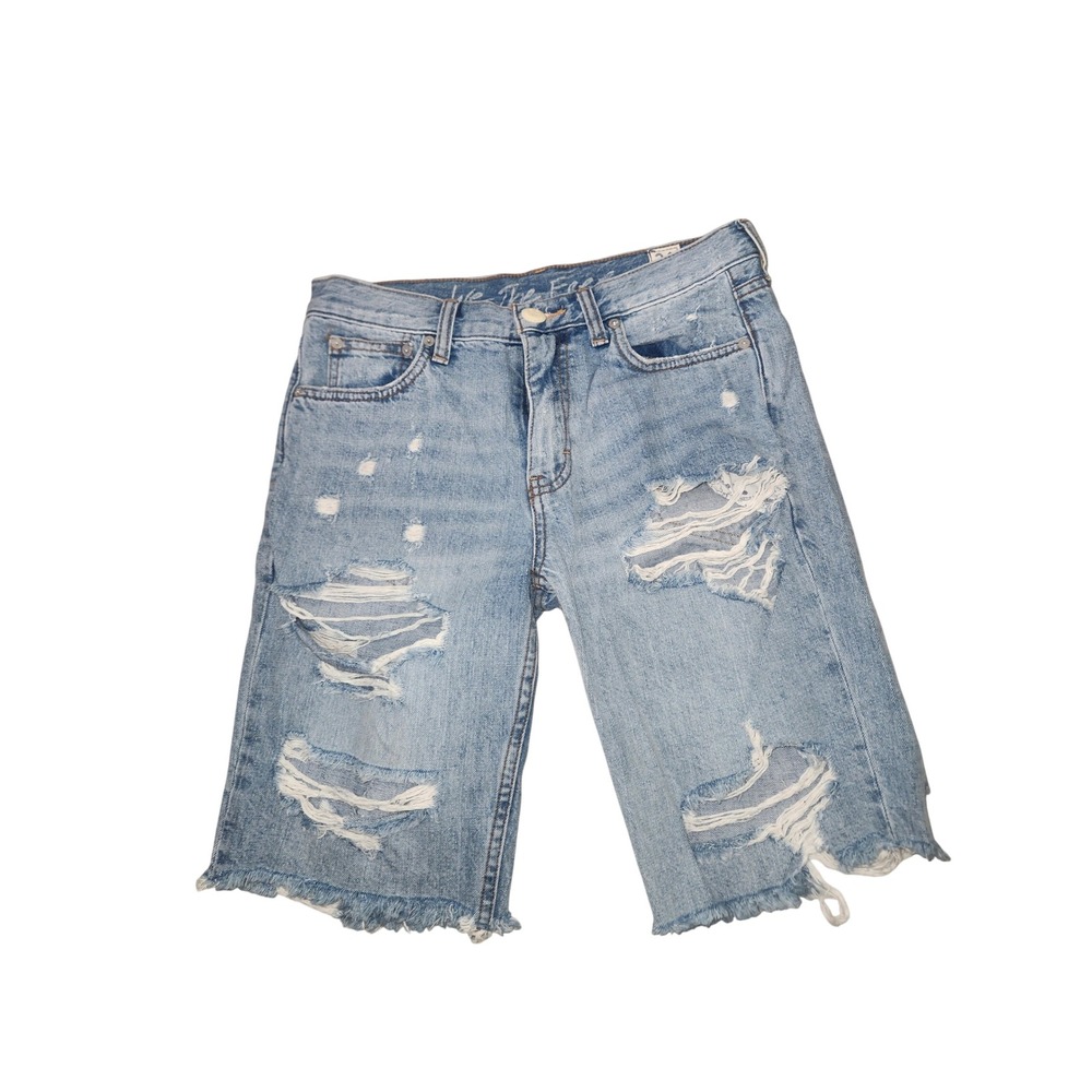 Free People We The Free Distressed Denim Bermuda Shorts Light Wash Blue Size 26